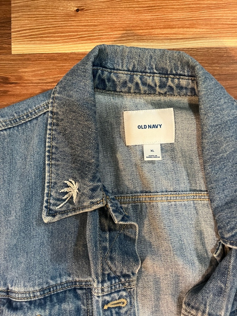 Old Navy Medium Wash Blue Denim Jacket with Subtle Embroidery - Picture 2 of 4